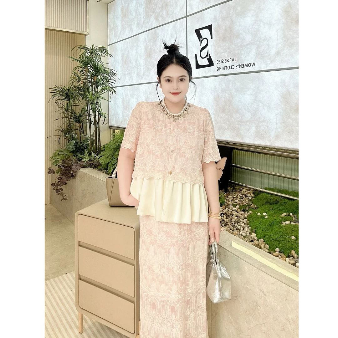 【张张定制】2025夏季新款百搭显瘦暗纹提花拼接两件套70513-2