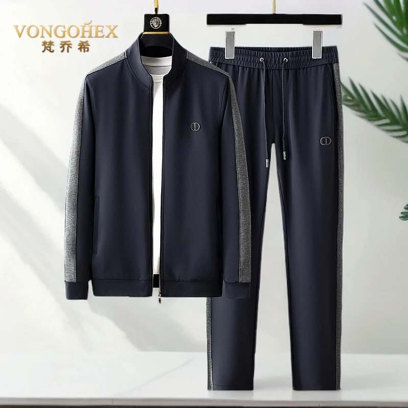 VONGOHEX开衫卫衣运动套装男春秋新款时尚潮流宽松弹力长袖