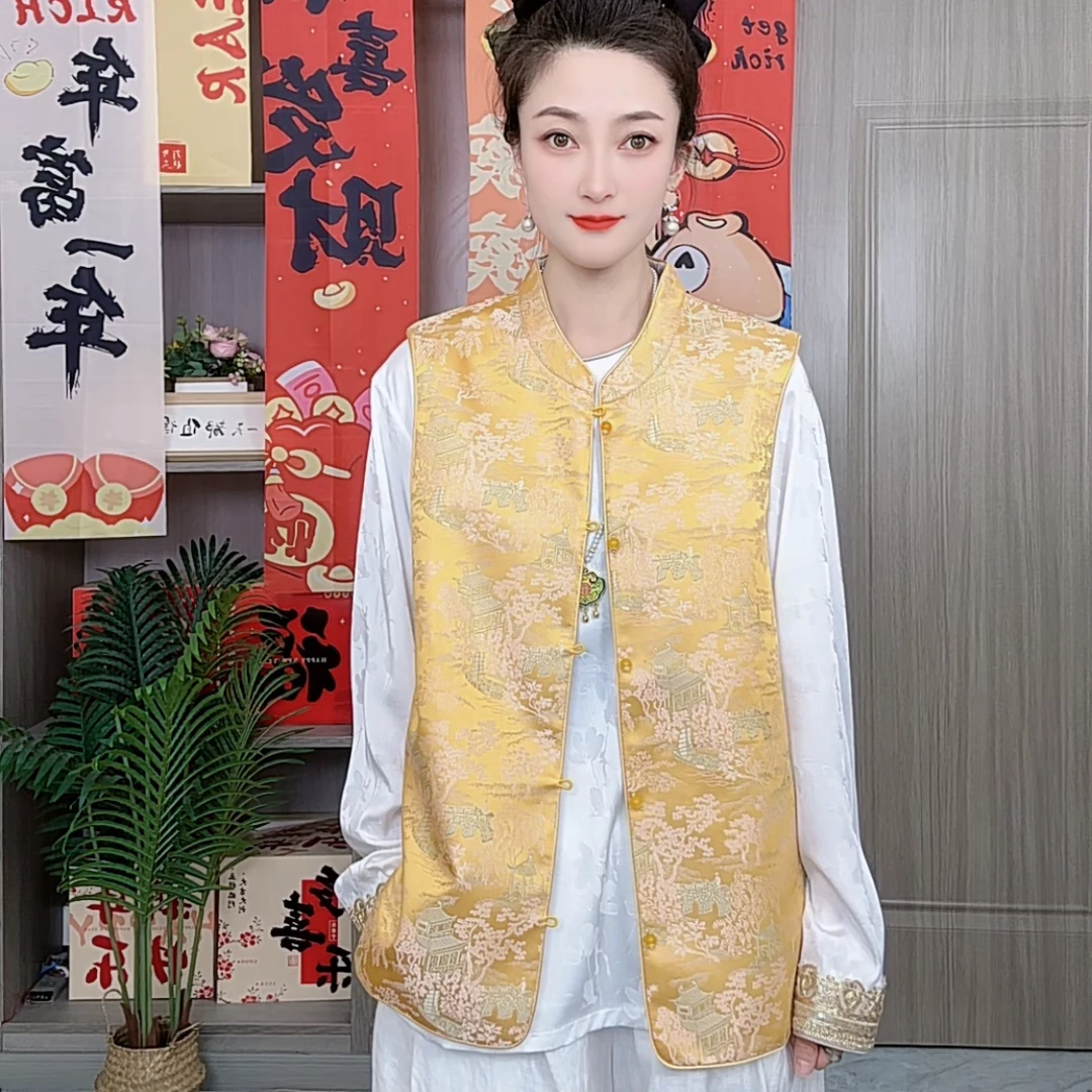 新中式国风盘扣提花双面穿马甲春秋女装