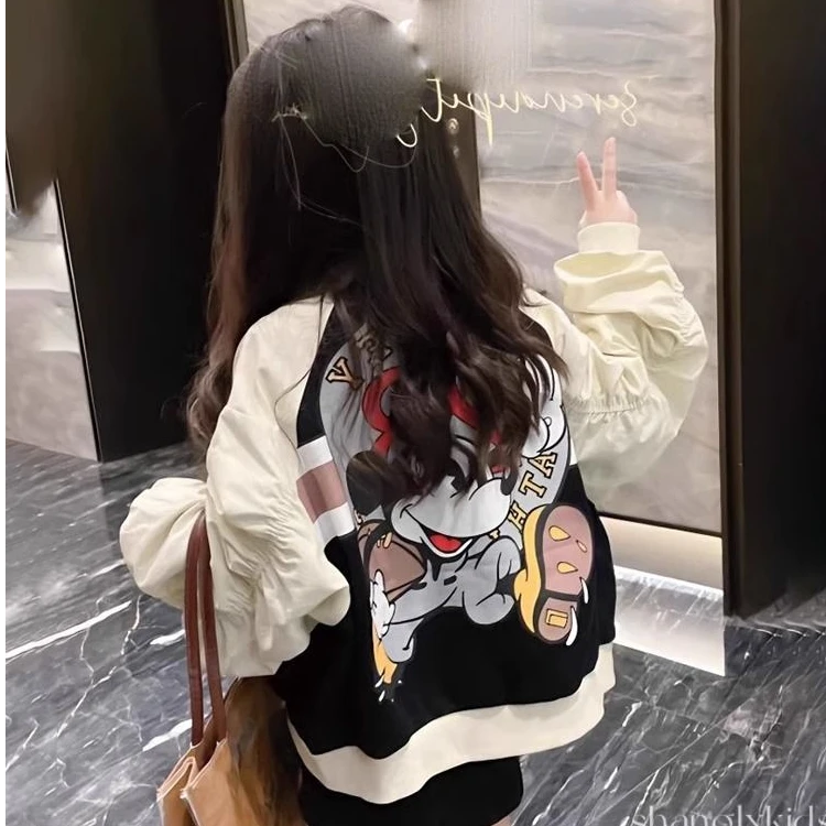 女童棒球服外套春季新款小女孩卡通韩版宽松儿童时尚休闲印花上衣