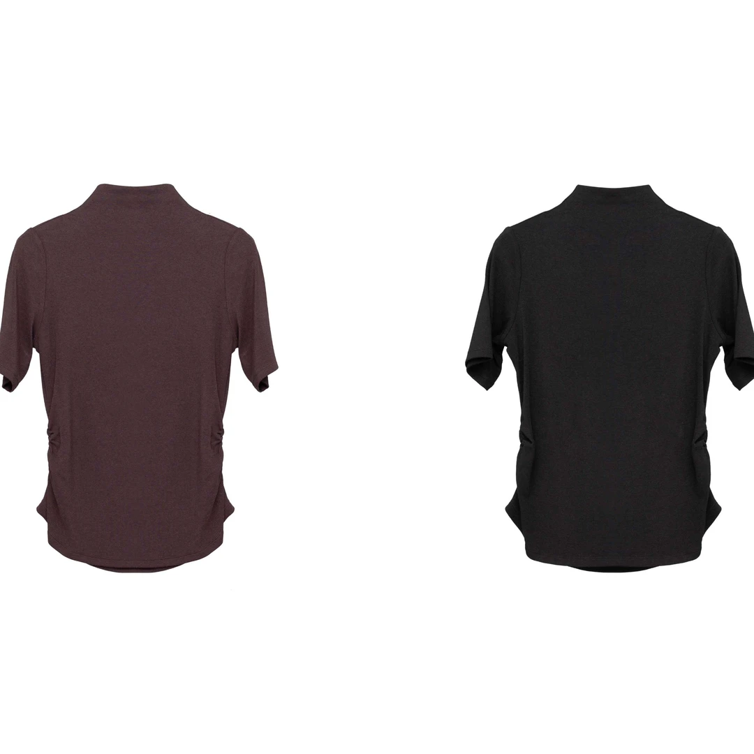 GKE/谷可C1103【流光风】双色中领四分袖针织衫秋冬打底修身上衣女