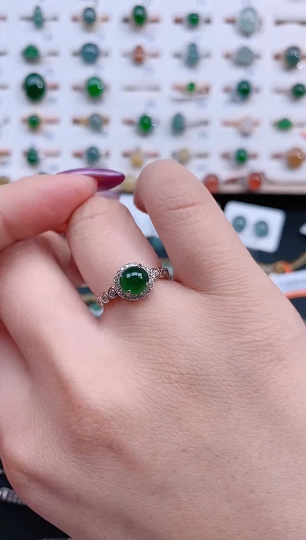 银S925镶嵌戒指翡翠天然翡翠