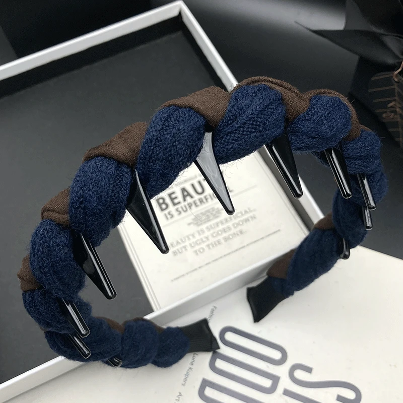 新款发捆简约带齿防滑针织发箍秋冬简约风复古风休闲风网红压发