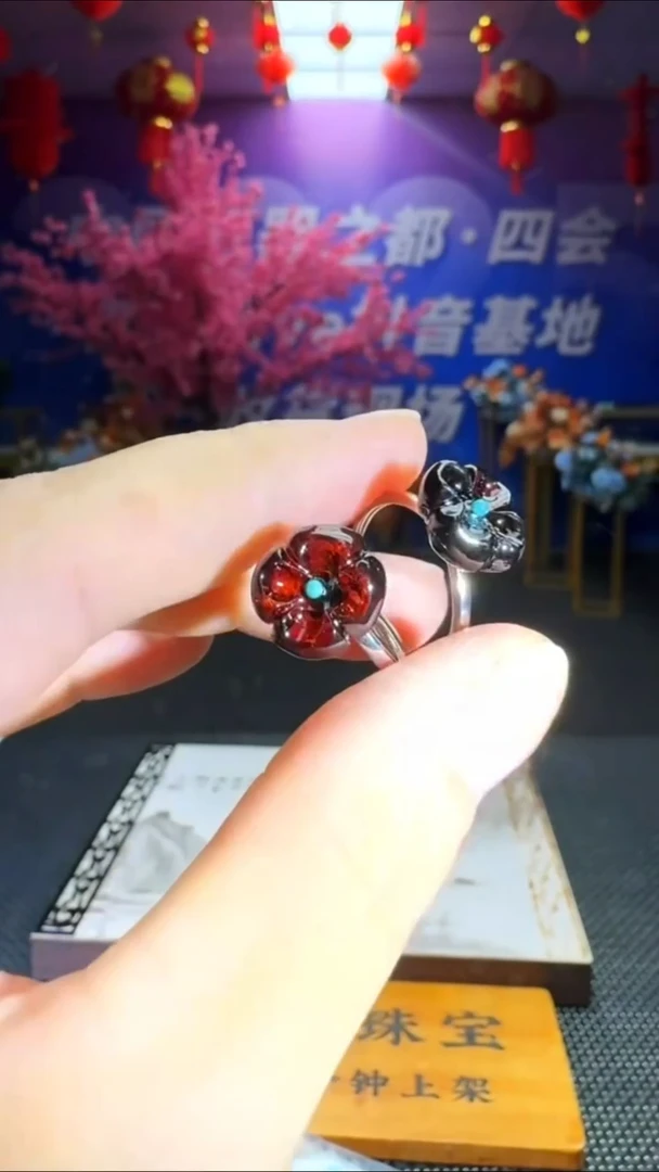 银S925镶嵌琥珀戒指戒指-多样性发一件