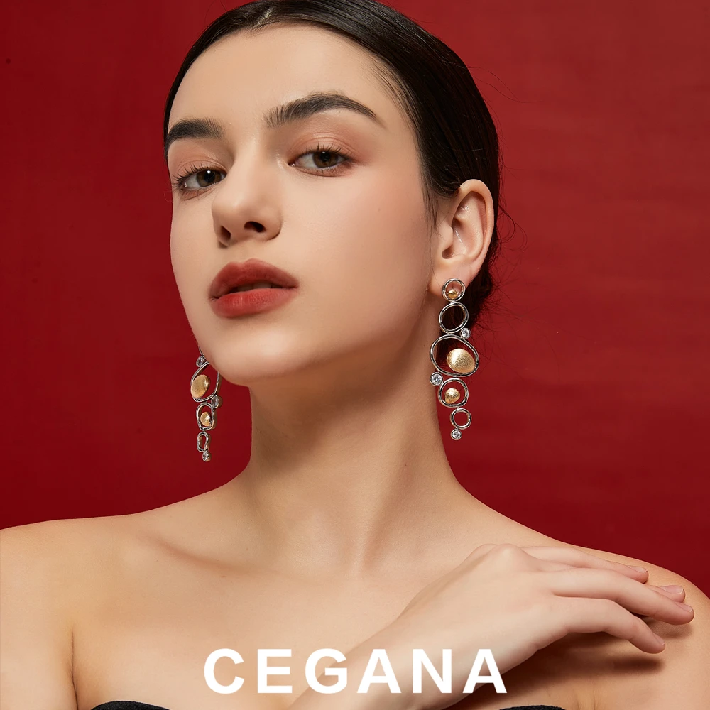 铜合金耳饰 CEGANA【花样年华】设计师拼接锆石感耳环欧若风穿搭