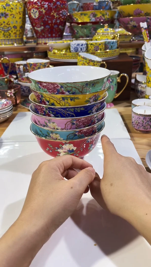瓷片景德镇珐琅彩牡丹5寸碗