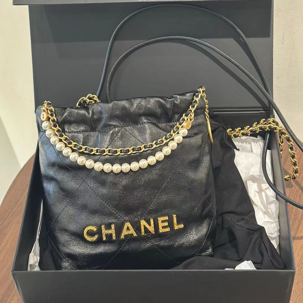 未使用 Chanel/香奈儿 23s黑色珍珠22bag mini 油蜡皮