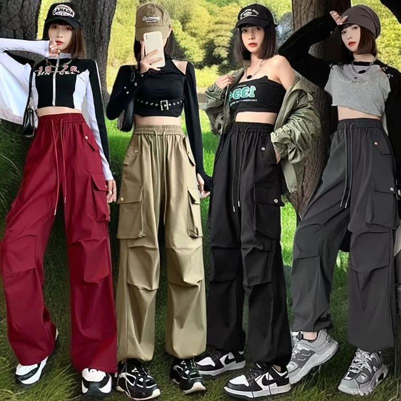 高档美式工装裤女春秋季2025新款高腰宽松显瘦时尚休闲阔腿运动裤