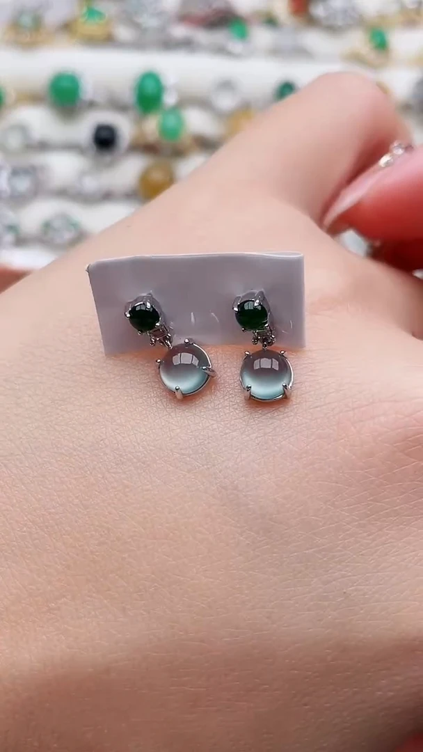 银S925镶嵌翡翠耳饰146