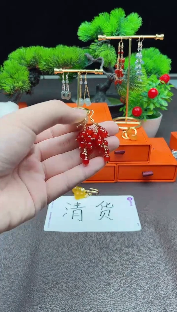 玛瑙/玉髓耳饰银S925镶嵌207