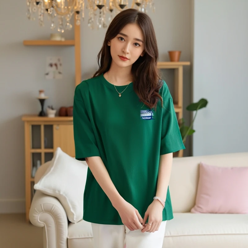 【A233-A246】潮牌夏季纯棉大码短袖t恤女洋气减龄胖mm遮肚子上衣