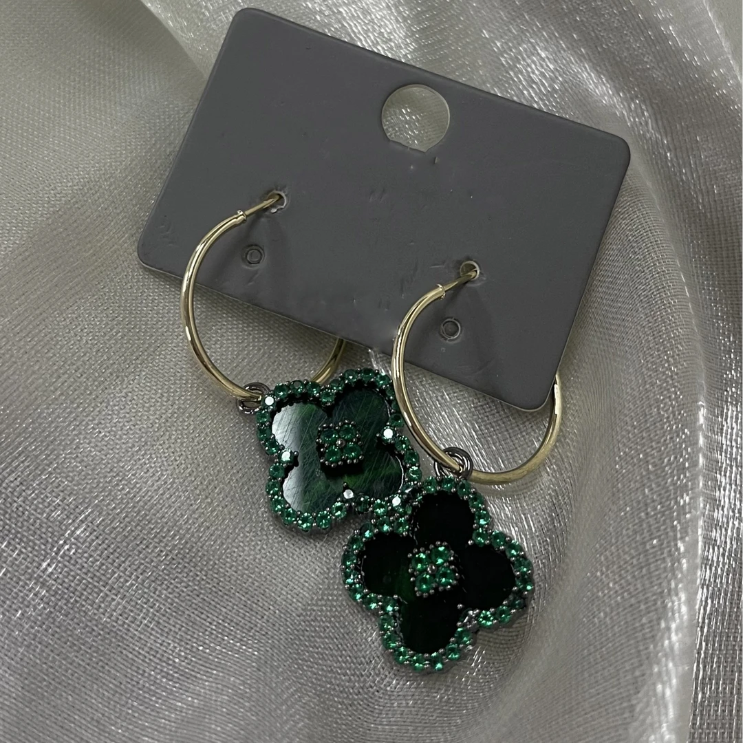 合金莫桑石耳饰 SS756  复古时尚百搭四叶草耳环