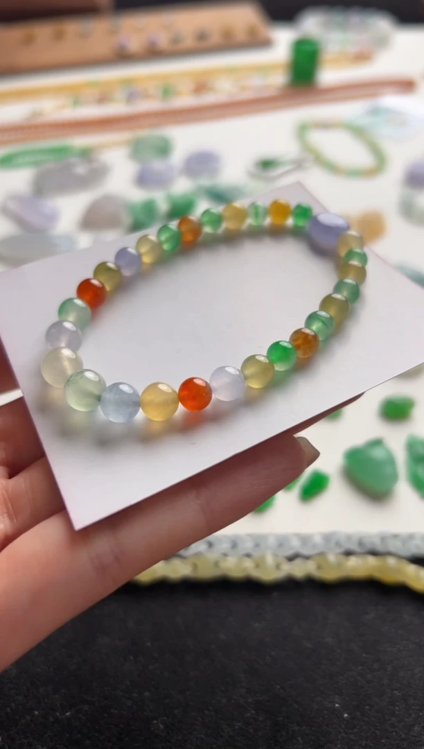 定制翡翠未镶嵌多宝珠链手串85000+4250