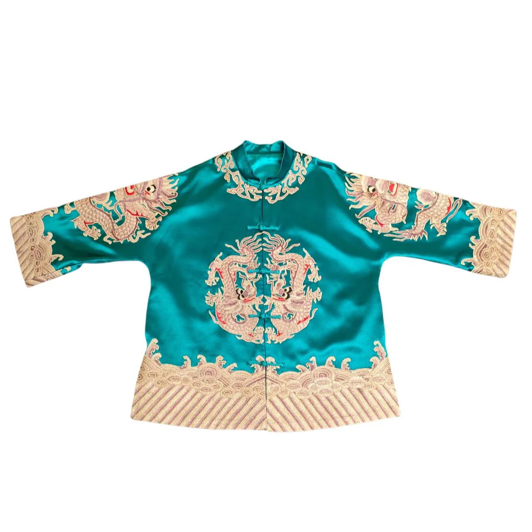 锦帛花衣天下锦帛原创国风金龙非遗手工刺对开新中式春秋外套上衣