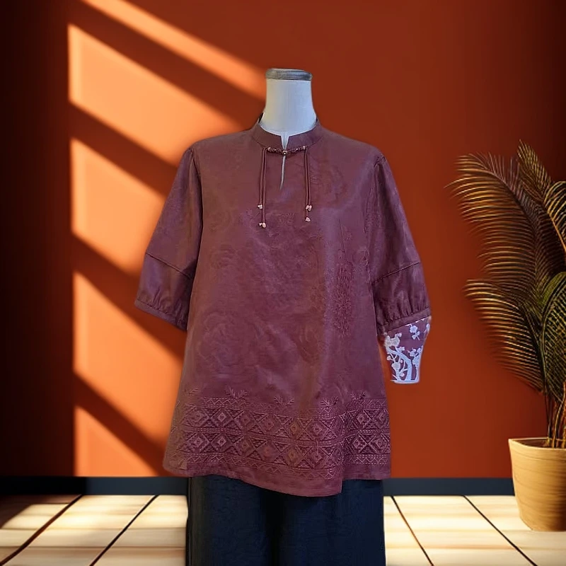 知羽.香云【西风翠】桑蚕丝香云纱提花国风绣花新中式上衣ZY6102