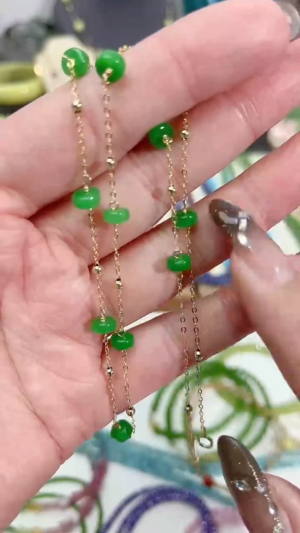 【闪购商品】翡翠颈饰14K金镶嵌满99