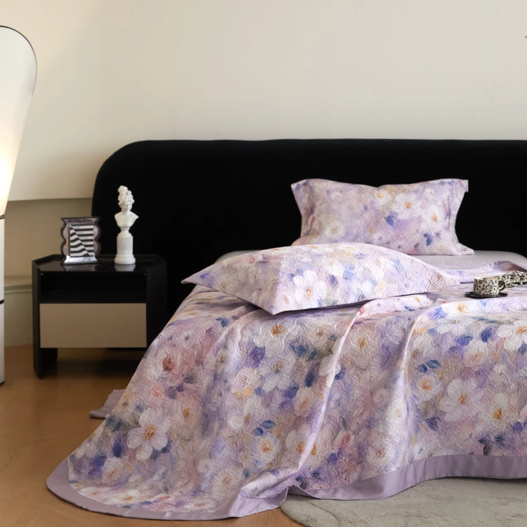 林小花【欣语床盖三件套】- 印花双面床盖福利三件套高档夹棉凉席