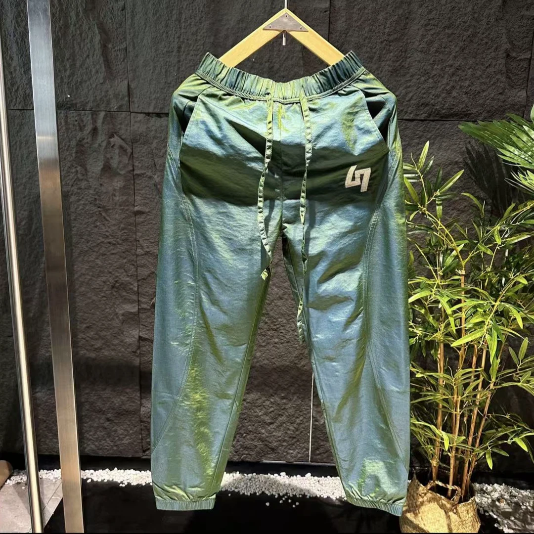 夏季薄款速干休闲裤男士潮流痞帅变色龙定制时尚彩色九分束脚裤