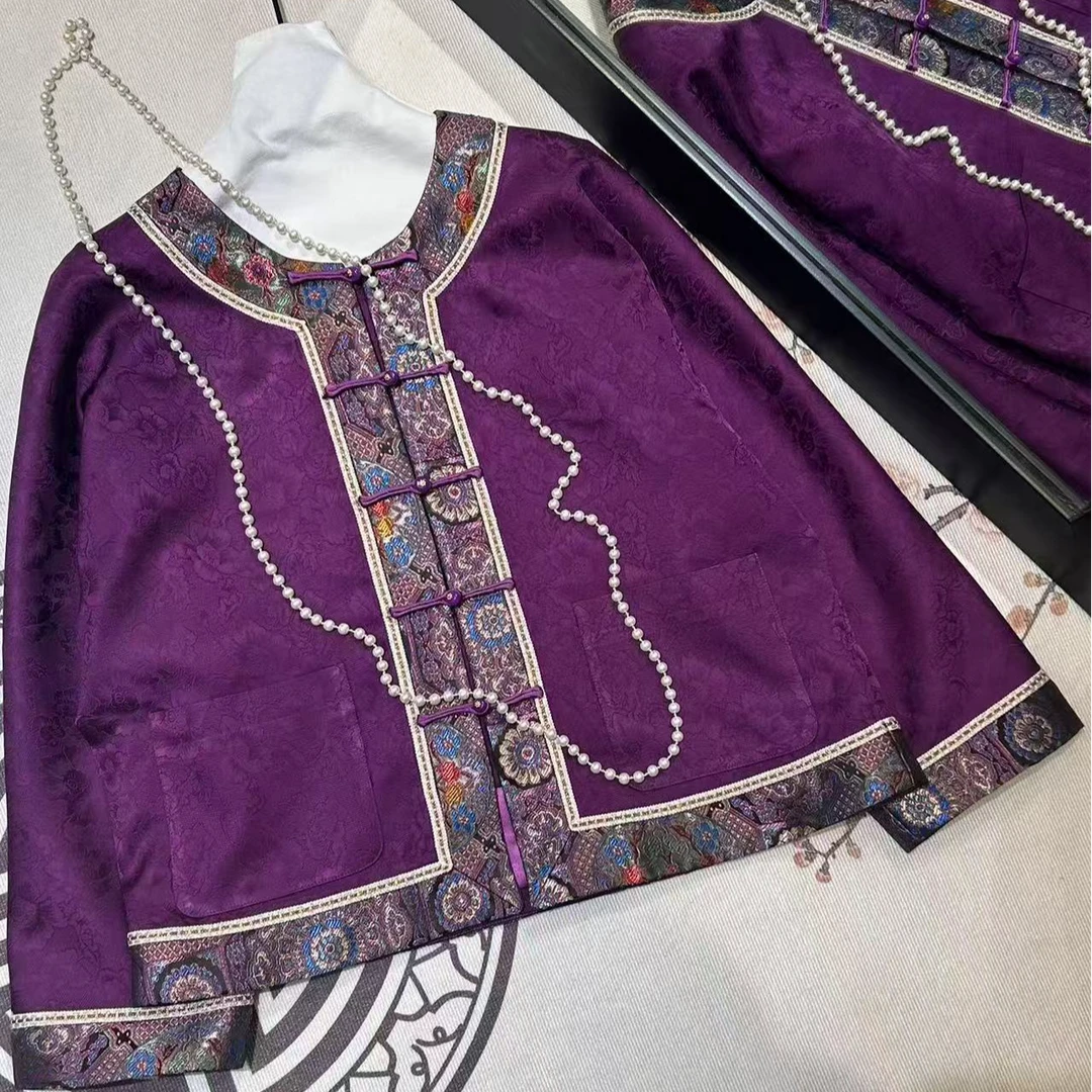 【齐紫】Ou新中式春季刺绣长袖短外套春秋女装外套紫色时尚服装