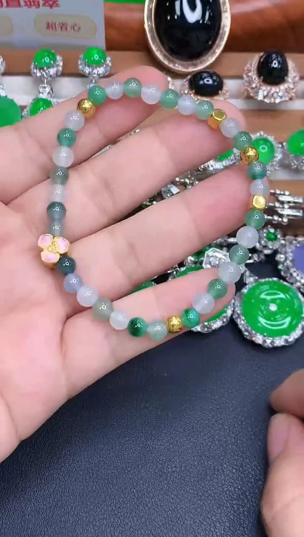足金镶嵌手链翡翠425-中国好珍宝