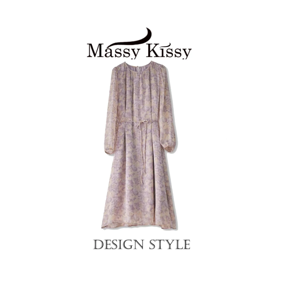 【25年上新】茶歇法式碎花连衣裙女温柔风甜美收腰显瘦长裙-5001