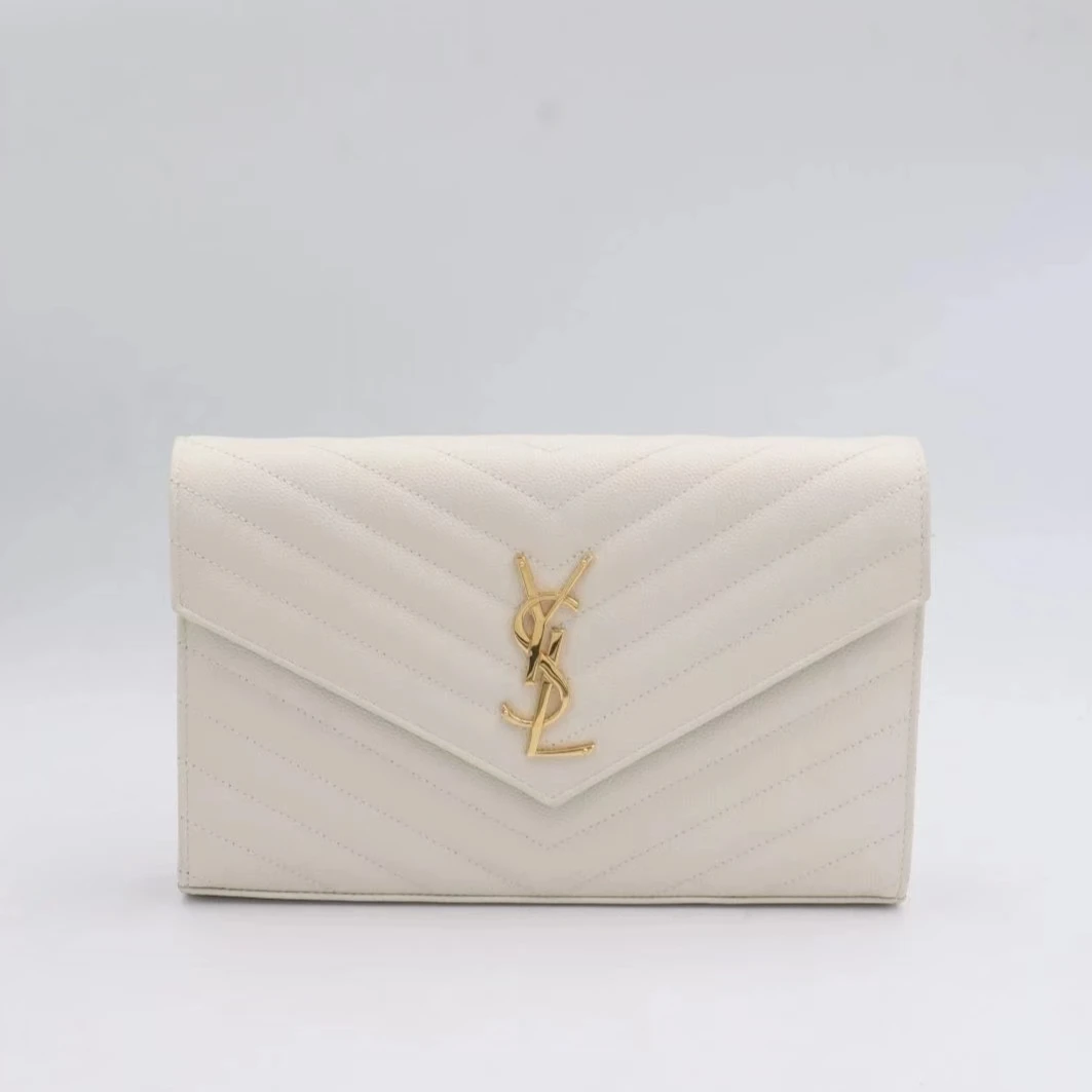 99新 YSL/圣罗兰 白金鱼子酱中号信封包/链条包斜挎包/精选