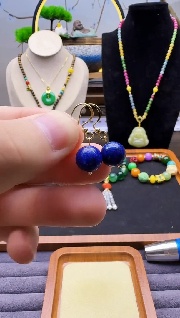 青金石14K金镶嵌耳饰E86