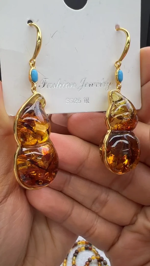 【闪购商品】琥珀耳饰未镶嵌856秒拍号