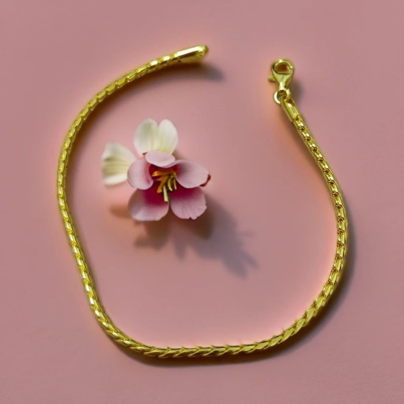 925银手链 纯银S925麻花螺旋金色手链镀金