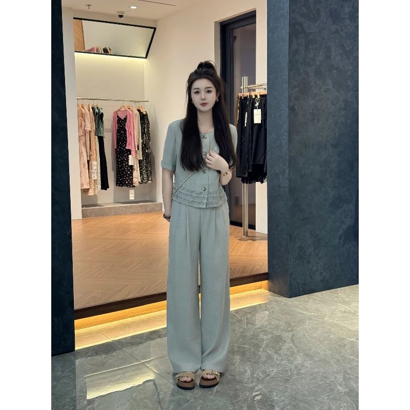 宿慕SUMU 夏季短袖套装2025新款5-17上衣+长裤时尚两件套5059