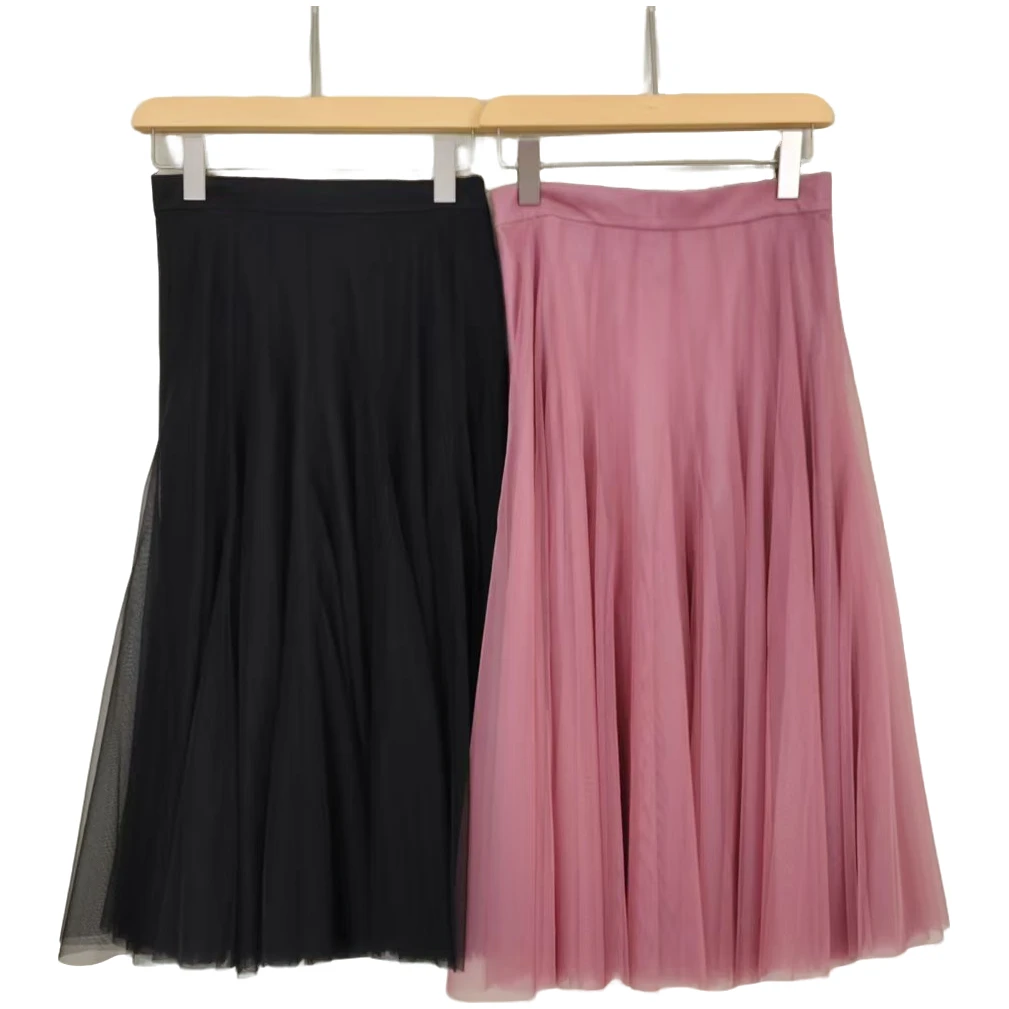 2025新款女装 粉黑双色高腰层叠网纱半身裙