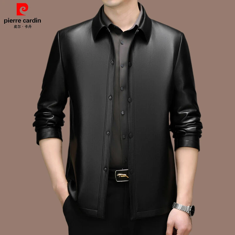 皮尔卡丹春季男士新款商务时尚薄款夹克高档皮衣修身百搭男装外套