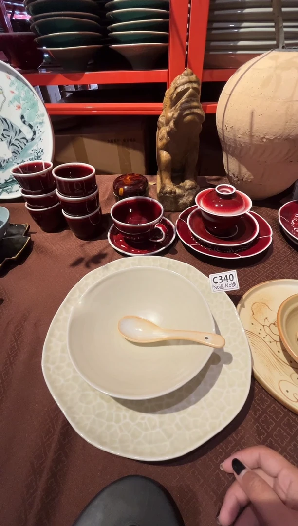 瓷片本**我c340微瑕奶黄锤纹盘2件