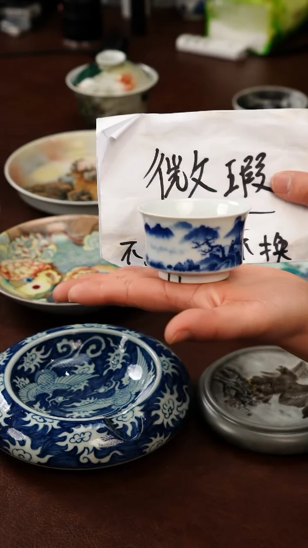 摆件陶景德镇瓷器，青花瓷手绘茶具~