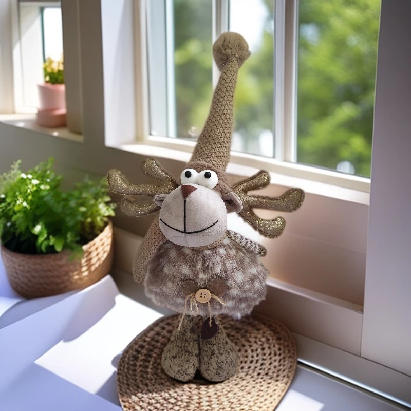 可爱毛绒布艺站姿梅花鹿工艺品摆件节日橱窗装饰品