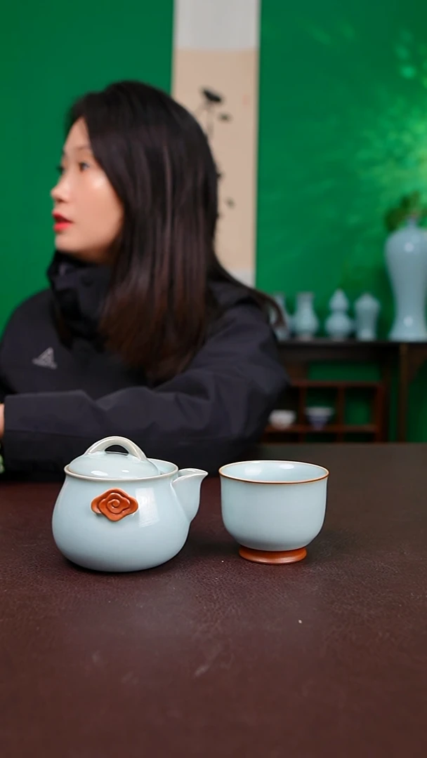天青新品手抓壶带美人杯不完美 简装