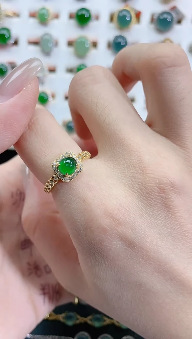 银S925镶嵌戒指翡翠天然翡翠