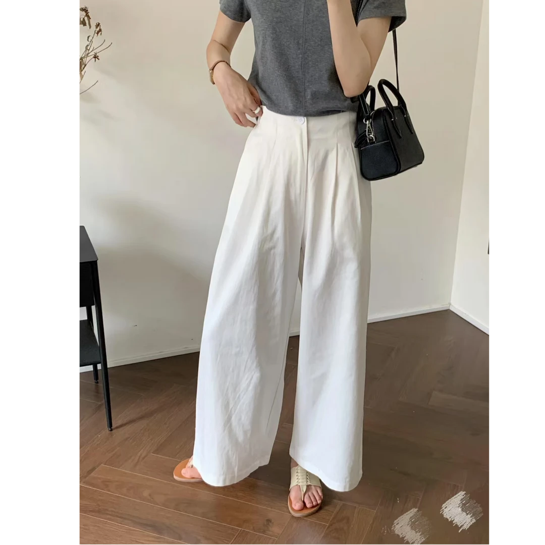 【纯棉】气质阔腿裤女2025秋纯棉高腰百搭显瘦直筒裤休闲长裤子女