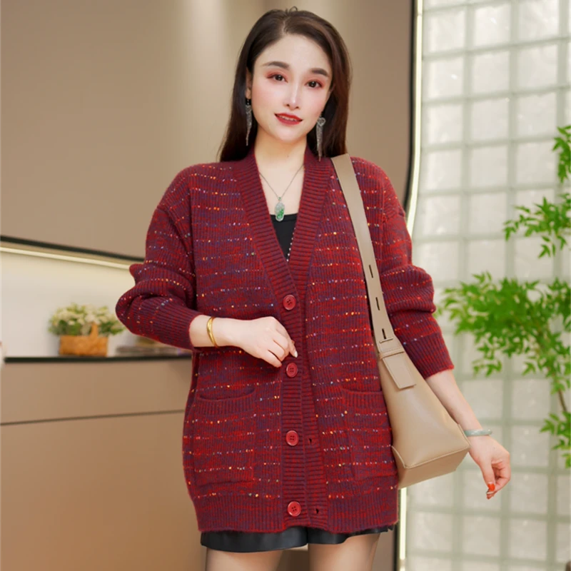 2025秋冬新款宽松慵懒风开衫女中长款显瘦毛衣外套针织外搭上衣