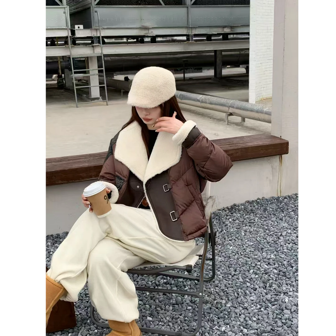 【MY SHAN】冬季新款欧货皮毛一体大翻领90白鸭绒保暖羽绒服外套108