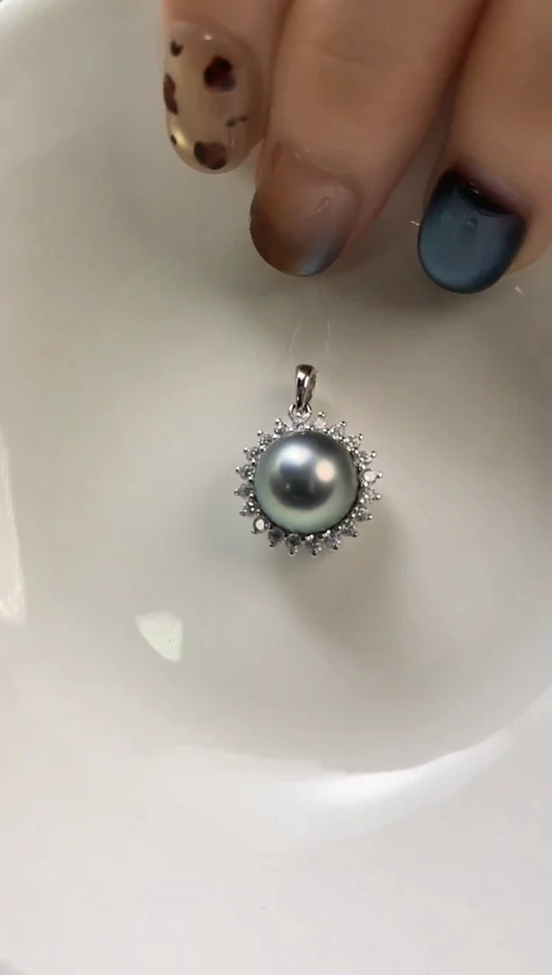吊坠(不含链)银S925镶嵌海水珍珠9-10大溪地黑珍珠吊坠