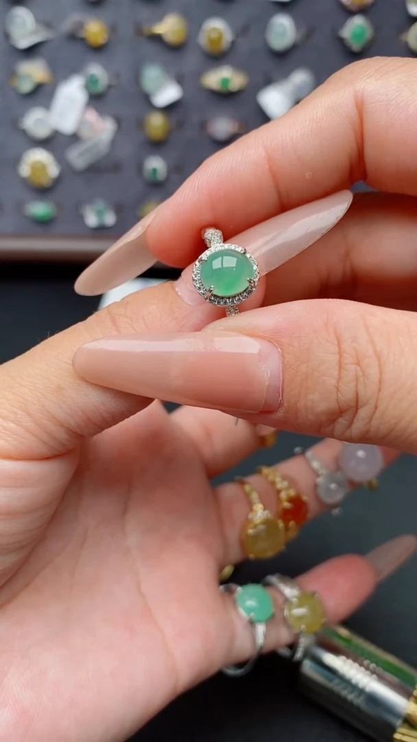 银S925镶嵌戒指翡翠天然翡翠A货