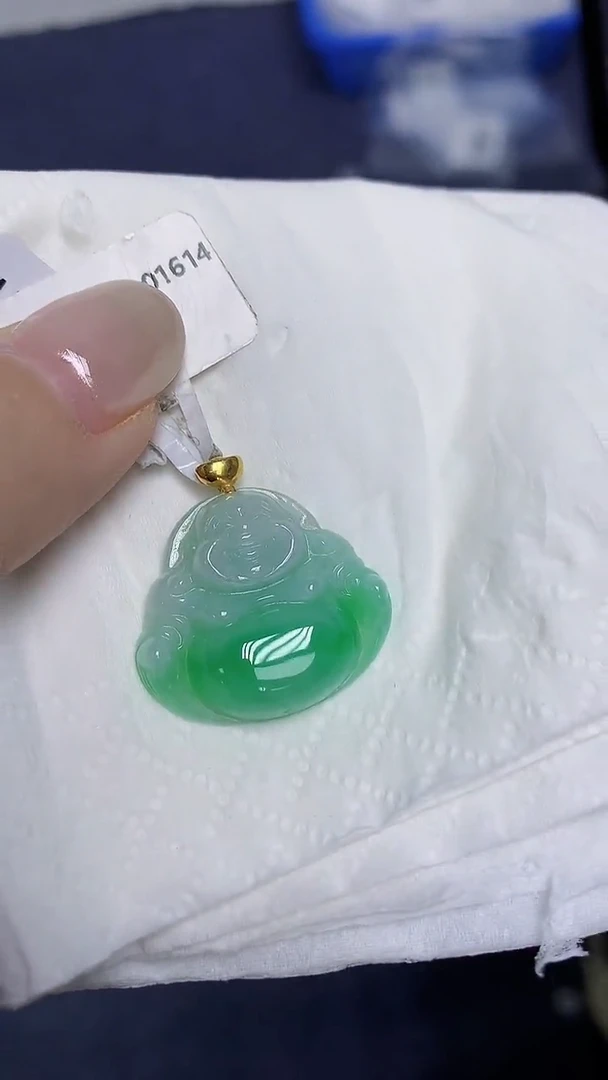 翡翠18K金镶嵌颈饰天然缅甸翡翠A货