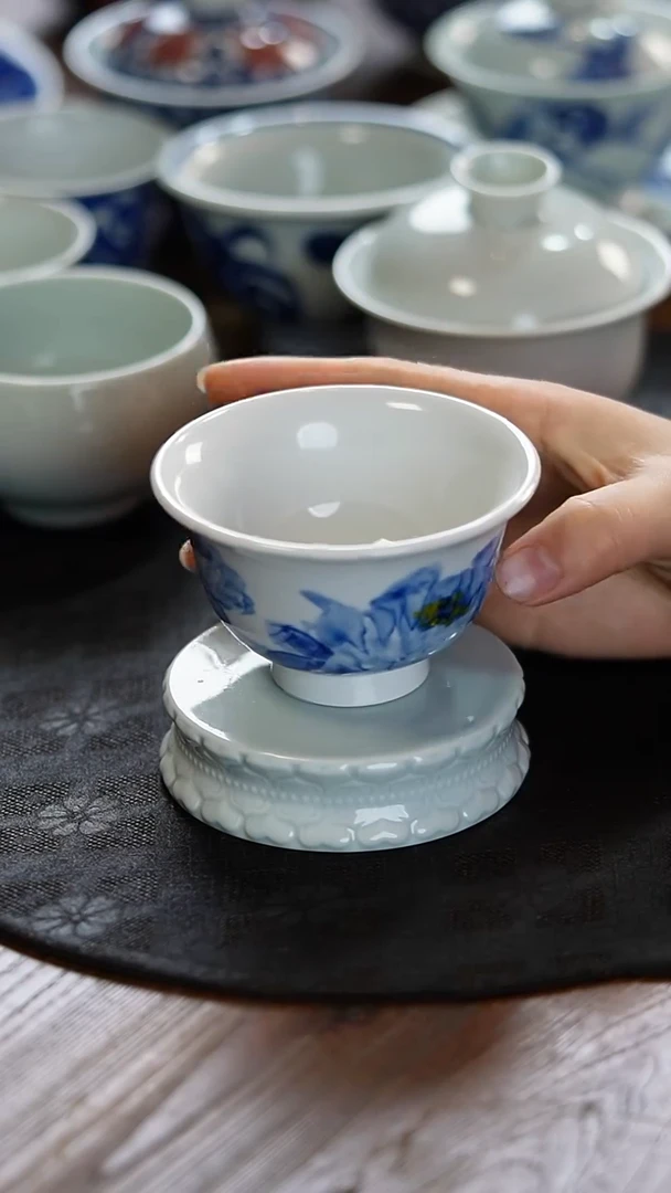 瓷景德镇纯手工纯手绘青花牡丹主人杯