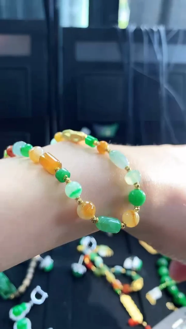 【闪购商品】翡翠手链18K金镶嵌手链