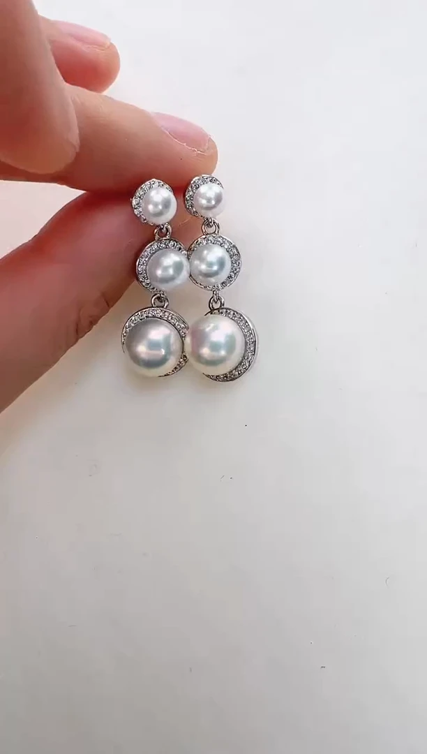 【闪购商品】淡水珍珠耳饰银S925镶嵌银色三珠