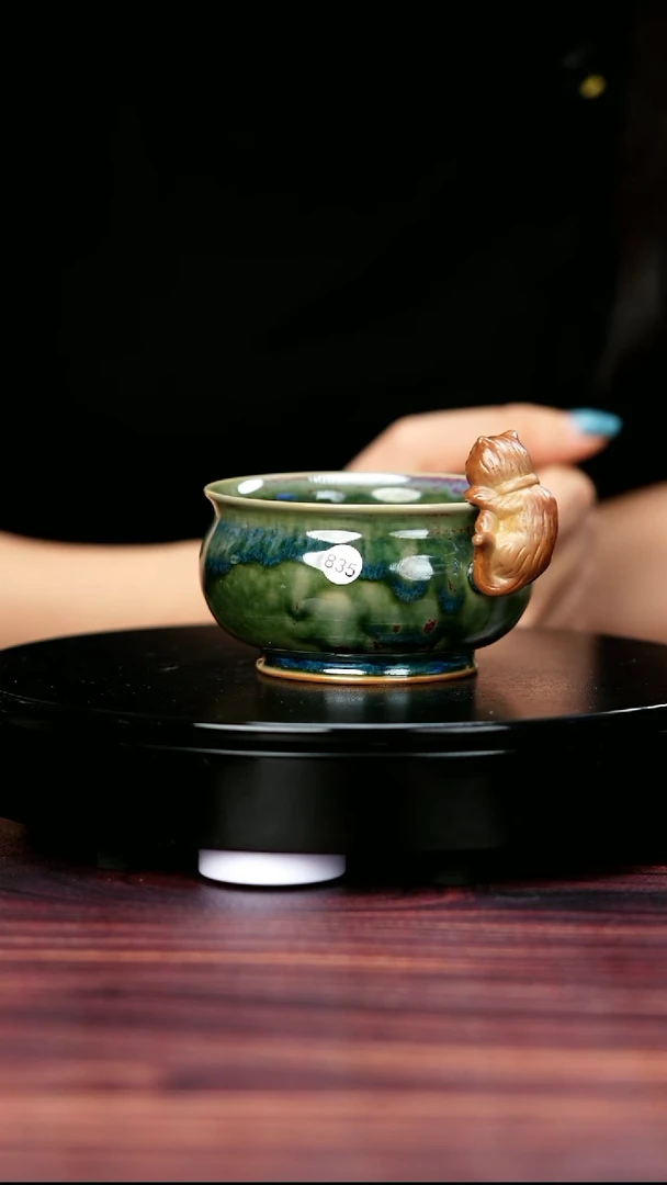 杯子835#盼龙窑一级品原矿钧瓷小猫杯
