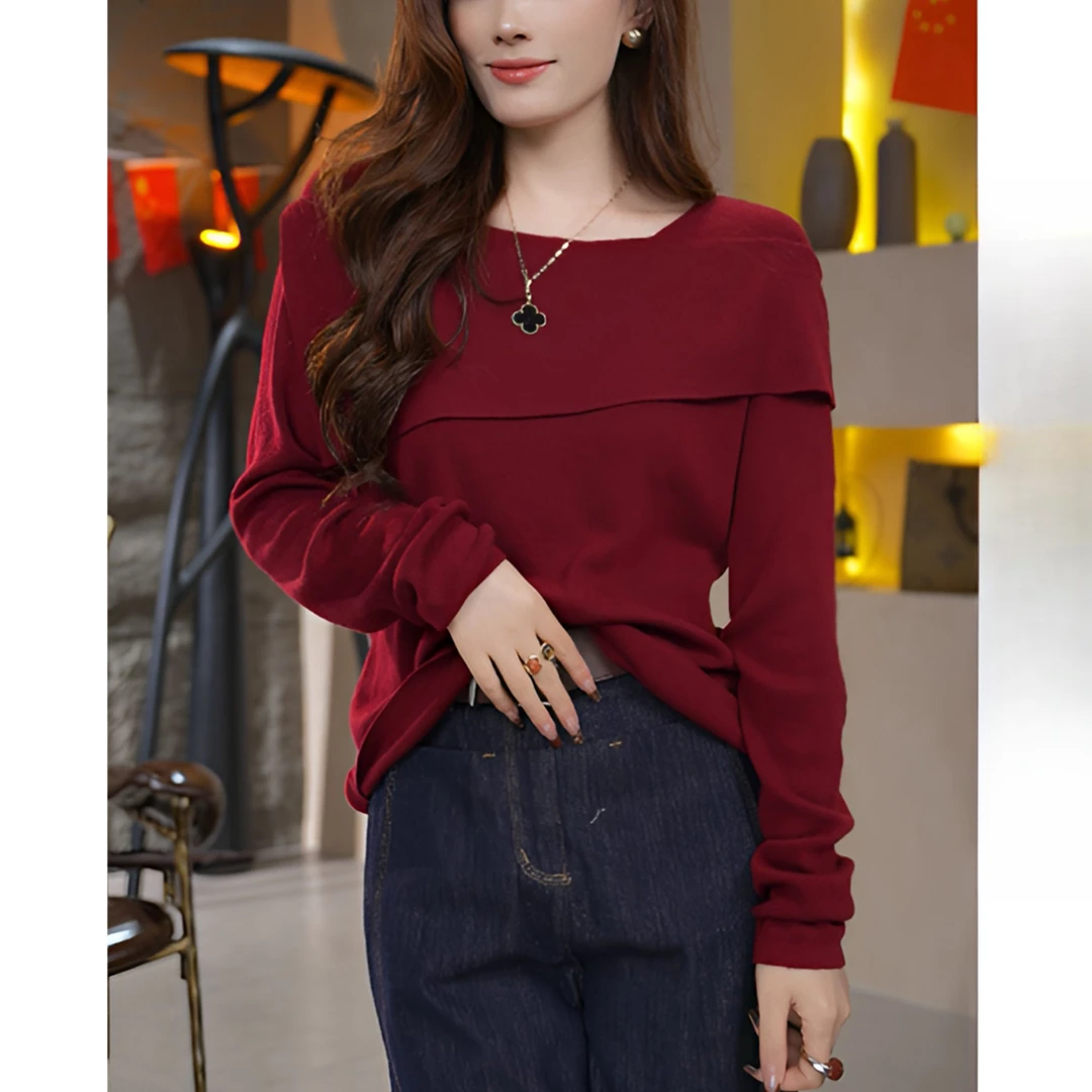 2025法式气质百搭新款早秋冬季针织衫休闲简约一字肩女上衣G4-50