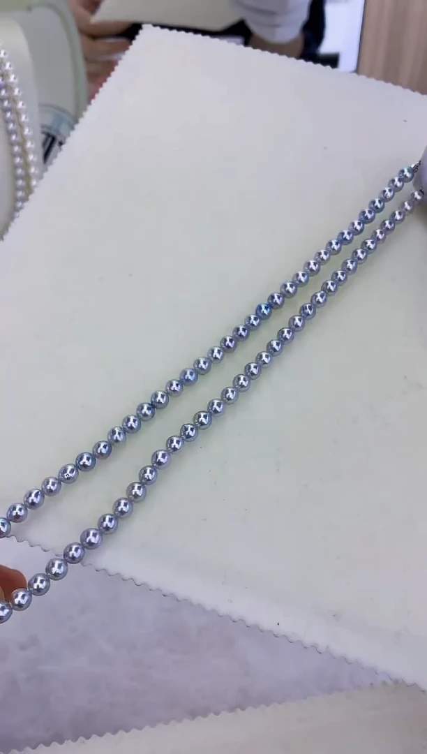 银S925镶嵌饰品海水珍珠5-6真多麻色满珠链·微巴