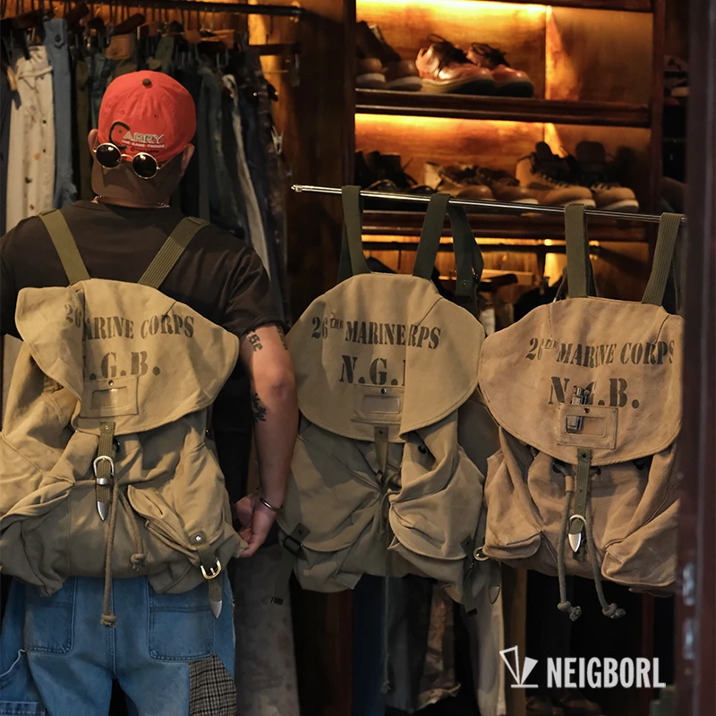 【救援队】NEIGBORL钊叔制复古重工做旧手工炒砂水洗帆布双肩包